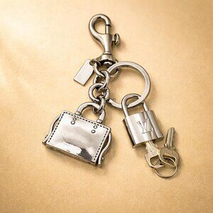 Authentic Louis Vuitton Silver Padlock & Key with Unbranded Metal Bag Keychain
